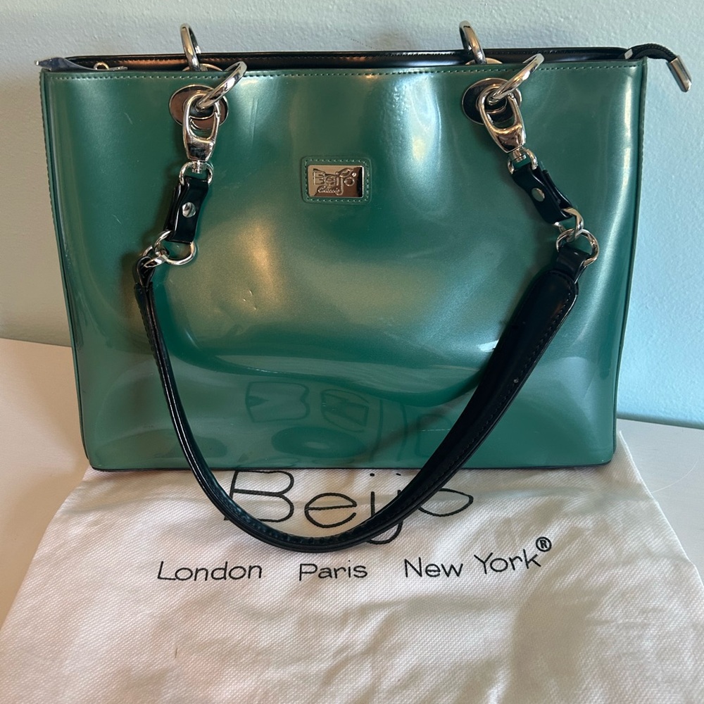 Beijo Teal Tote with Black Accents